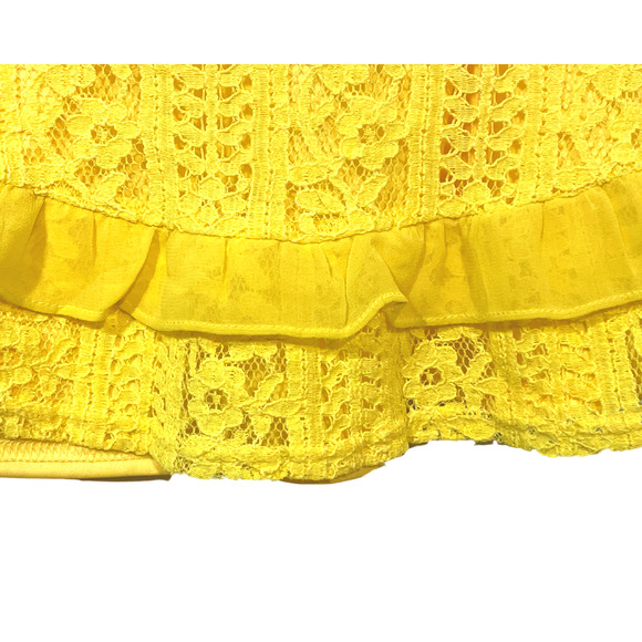 Lulus Sz S Love You Always Sleeveless VNeck Skater Dress Yellow Lace with Ruffle - Picture 9 of 12